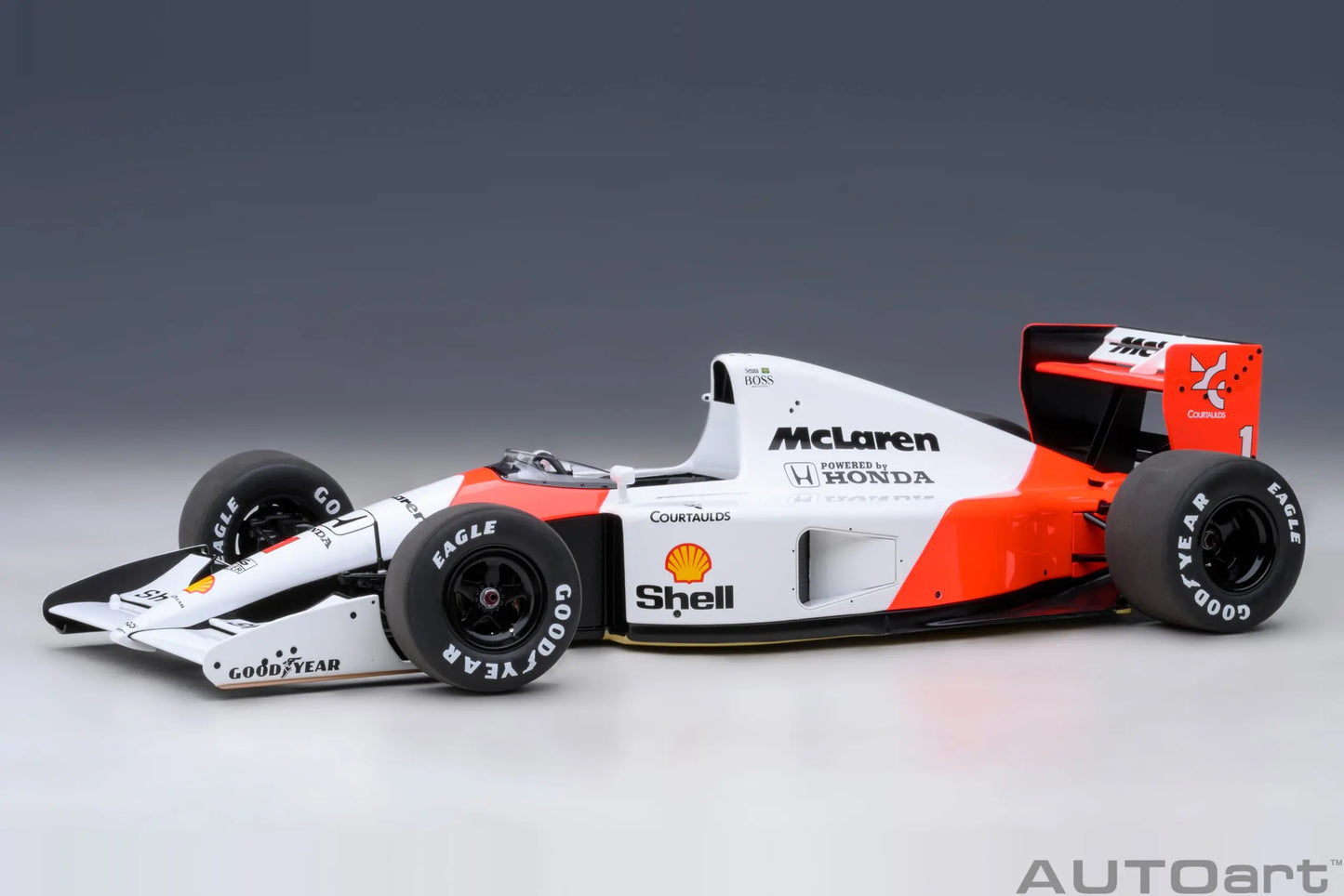 AUTOART New 1/18  Honda MP4/6 1991 #1 (with McLaren logo)  Car model  Send to a friend  Personal collection Static ornament