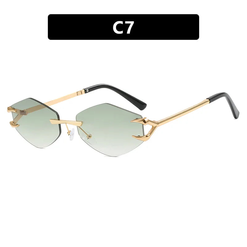 Small Frame Hexagon Sunglasses Women 2026 Luxury Brand Metal Rimless Rhombus Sun Glasses For Female Retro Polygon Eyewear UV400