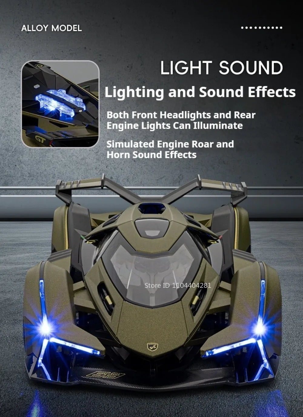 Lambor V12 Apollo EVO 1:18 Model Car Diecast Alloy Car Doors Opened Sound Light Pull Back Miniature Sportscar Collect Decoration