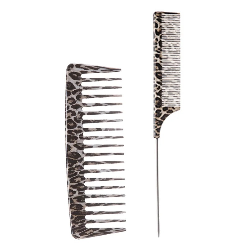 1/2/3pcs Leopard Print Comb Set Anti-Static Wide Teeth Afro Braid Fork Comb Rat Tail Curly Hair Styling Tools