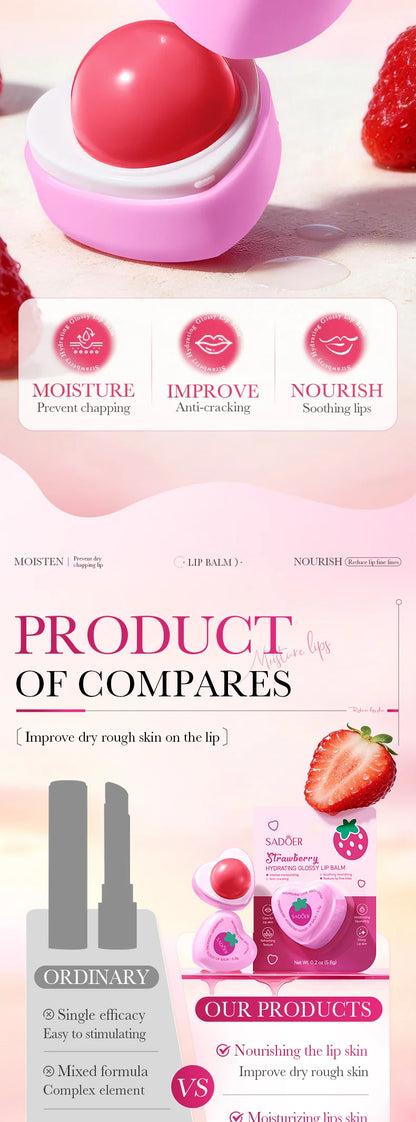 SADOER Strawberry Moisturizing Lip Balm Hydrating Lipstick Nourishing Lip Plumper Anti Cracking Plump Lips Skin Care Cosmetics