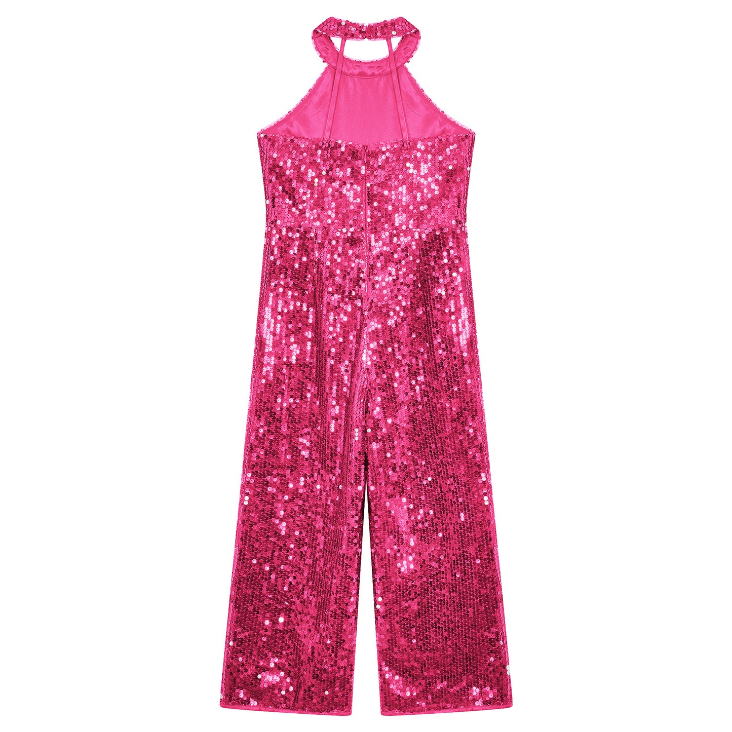 Kids Girls Jazz Dance Performance Jumpsuit Shiny Sequin Sleeveless Halter Romper Birthday Wedding Party Dancing Prom Bodysuit