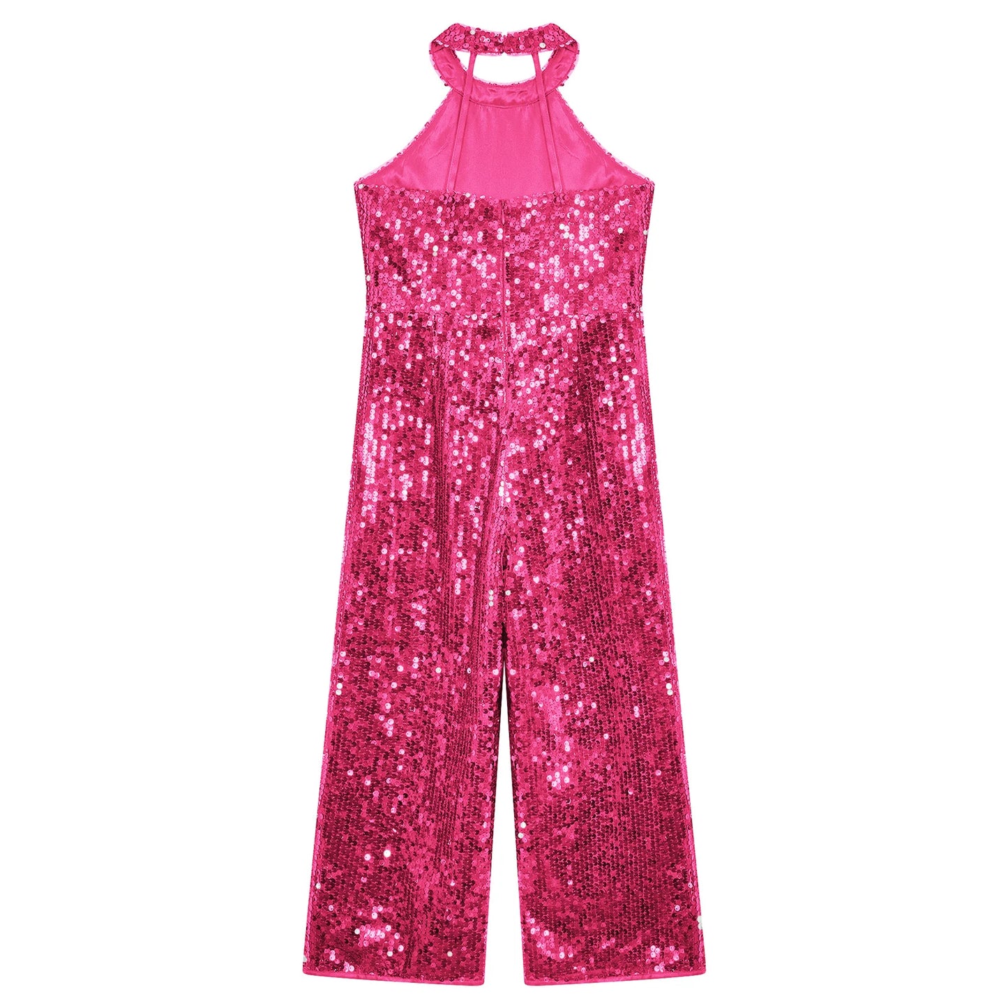 Kids Girls Jazz Dance Performance Jumpsuit Shiny Sequin Sleeveless Halter Romper Birthday Wedding Party Dancing Prom Bodysuit
