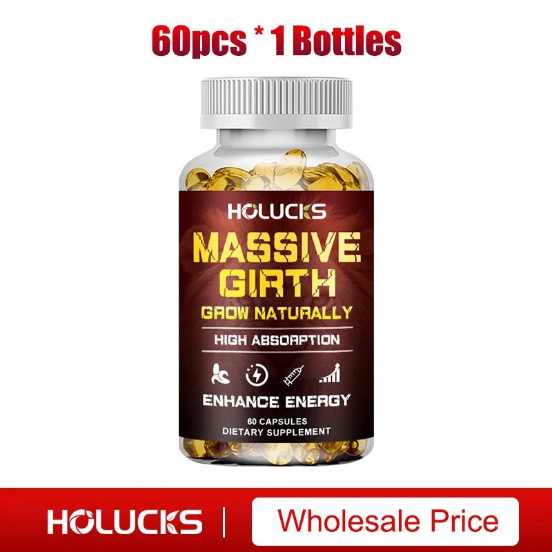 Massive Girth Supplement Capsules for Men, Testosterone Boost, Enhanced Size, Strength, Energy, Endurance, Immune Suppport