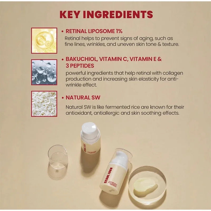 Seoul 1988 Retinal Liposome Face Cream,Snail Mucin Essence Rice Moisturizing Soothing Toner,Retinol Eye Serum,Korean Skincare