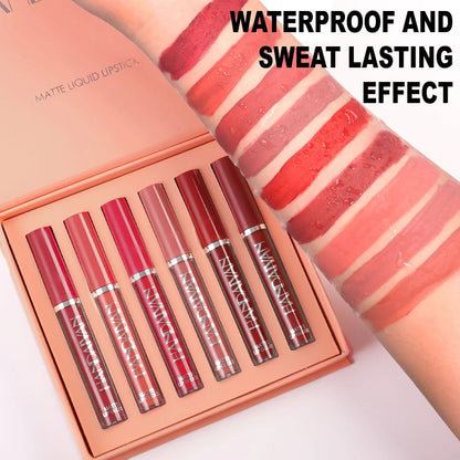 handaiyan 6 colors matte velvet lip glaze set waterproof non-fading, non-stick cup smudge-proof lip gloss set