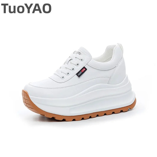 New 8cm Heel Sneakers Genuine Leather White Platform Sneakers for Women Chunky Platform Vulcanized Women Fashion Sneakers Shoes Wedge Heel