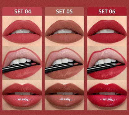 3 in 1 Lipstick and Lipliner Set, Long Lasting Waterproof Lip Stain Liquid Lipgloss Set for Women Halloween Gothic Makeup