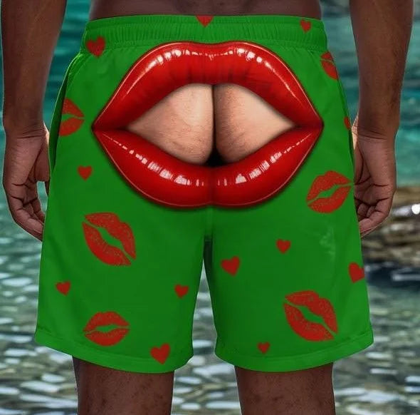 Funny Men Swim Trunks Personalized Lip Print Beach Shorts Bathing Suit Gag Gift Bachelor Party Short Tropical Vacation Shorts