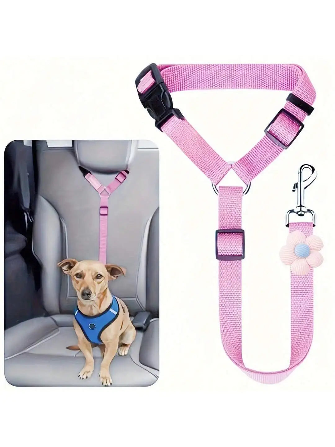 Pet Car Seat Adjustable (40-70cm)Belt Dog Cat Safety Harness Leash with Flower Decor for Dogs Travel Collar Pet Accessories