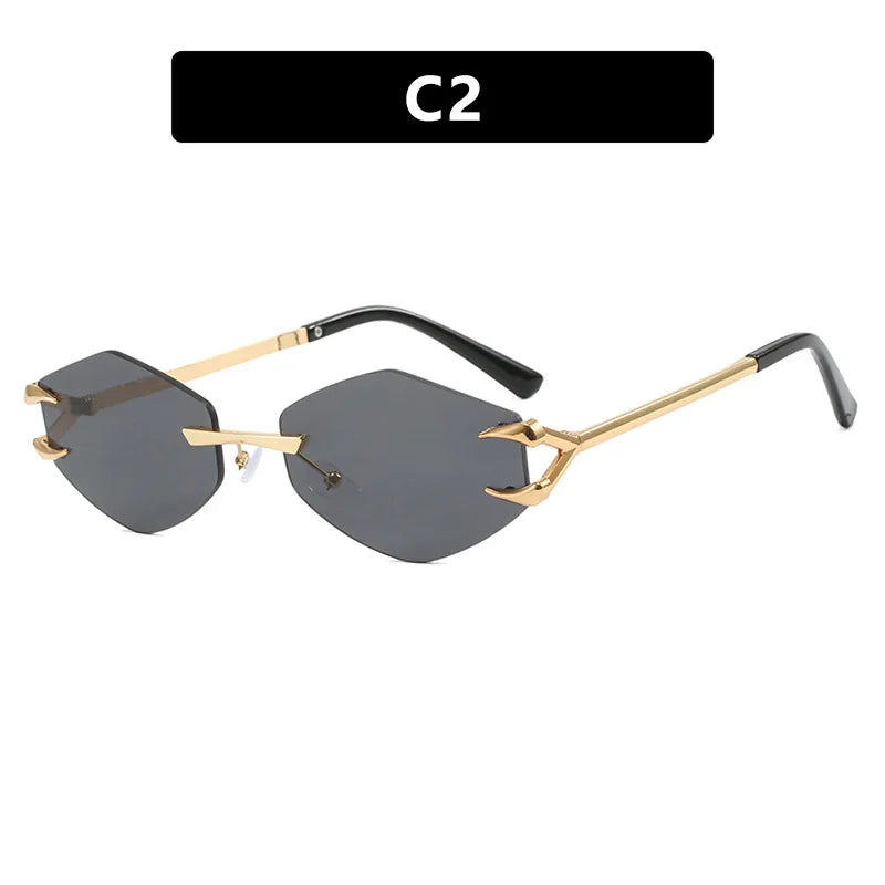 Small Frame Hexagon Sunglasses Women 2026 Luxury Brand Metal Rimless Rhombus Sun Glasses For Female Retro Polygon Eyewear UV400