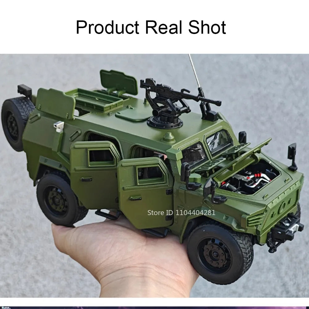 Dongfeng M-Terrain 1:18 Alloy Car Toys Miniature Model Diecast Military Vehicle Sound Light Pull Back Doors Opened Kid Xmas Gift