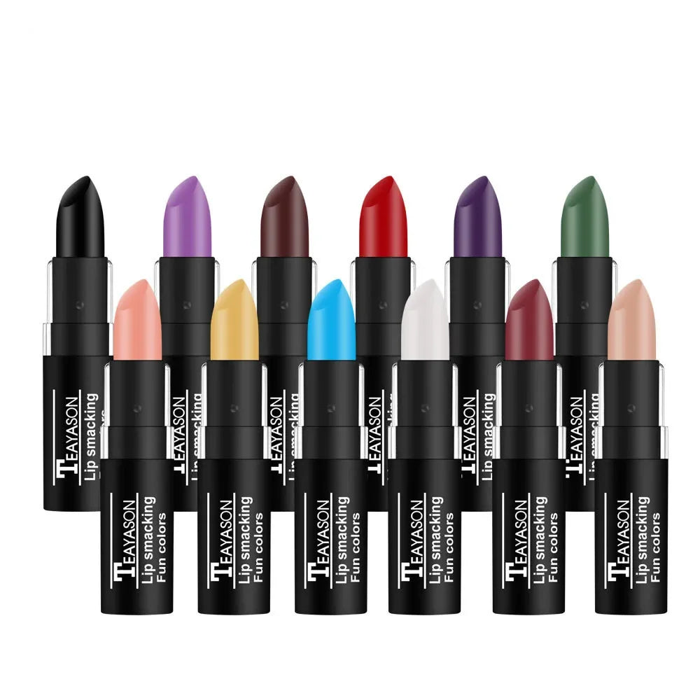 12Colors Matte Lipstick Black Green Sexy Red Velvet Lip Gloss Long Lasting Non-stick Women Lip Tint Make Up Facial Body Cosmetic