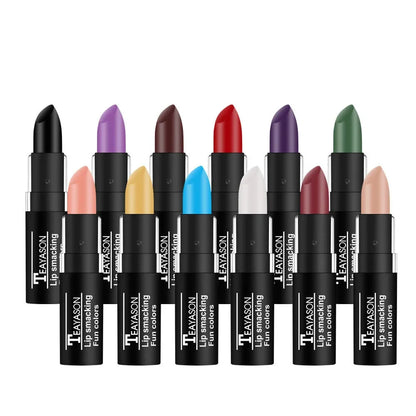 12Colors Matte Lipstick Black Green Sexy Red Velvet Lip Gloss Long Lasting Non-stick Women Lip Tint Make Up Facial Body Cosmetic
