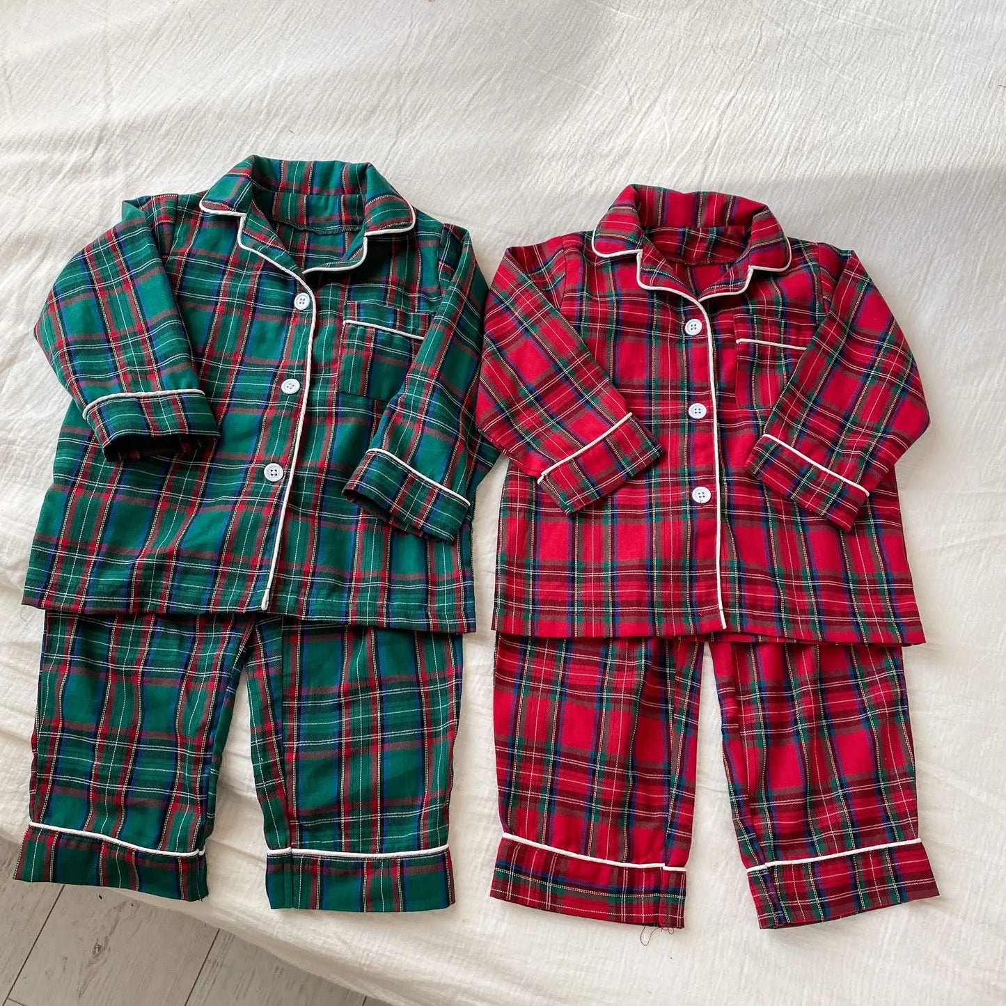 2025 New Christmas Children's Pajama Sets Plaid Print Clothing Set Button Full Sleeve 2 Pcs Suit Homewear Thin Pyjamas Xmas Look