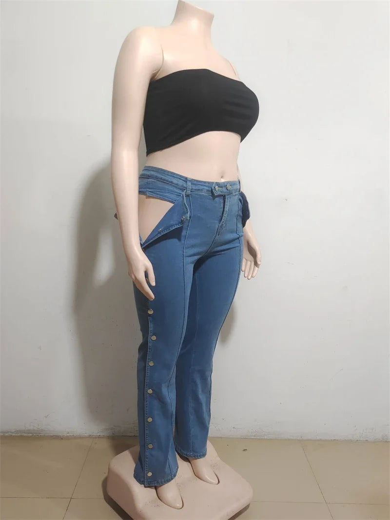 Streetwear Denim Trousers Fall Clothing Women Double Side Button Up Straight Jeans Pants Cowboy Denim Pant Jean Trousers Bottoms