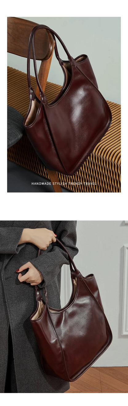 Hifashion Cowhide Genuine Leather Large Tote Shoulder Bags For Women 2026 Luxury Designer Bucket Shopper Office Ladies Handbags