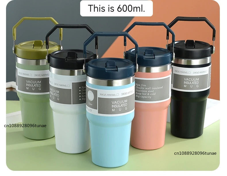 Thermal Water Bottle With Straw Outdoor Sport Coffee Cup Car Insulated Cup Tumbler Vacuum Flask Travel Thermal Mug 20oz/30oz