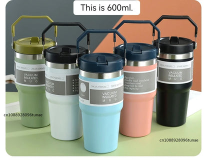 Thermal Water Bottle With Straw Outdoor Sport Coffee Cup Car Insulated Cup Tumbler Vacuum Flask Travel Thermal Mug 20oz/30oz
