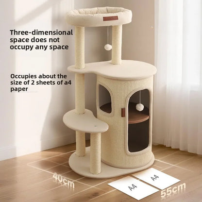Cat Tree for Small Spaces Multi Level Scratching Post with Cat Condo and Sisal Barrel