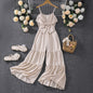 2025 Kids Girl Apricot Jumpsuit Children Romper Summer Sling Solid Casual Vacation Cute Teen Girl Clothing Set 7 8 9 10 11 Yrs