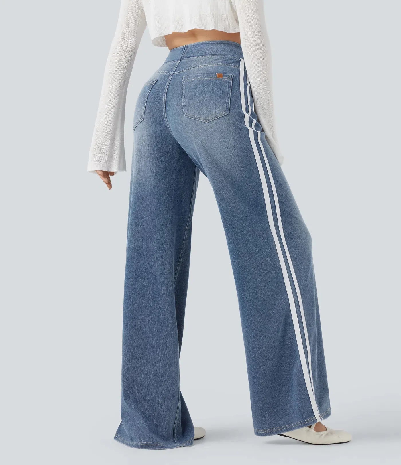 Retro Washed Blue Side Stripe Jeans Women's Y2K High Street Loose Wide Leg Pants Casual Comfortable High Waist Denim Jeans
