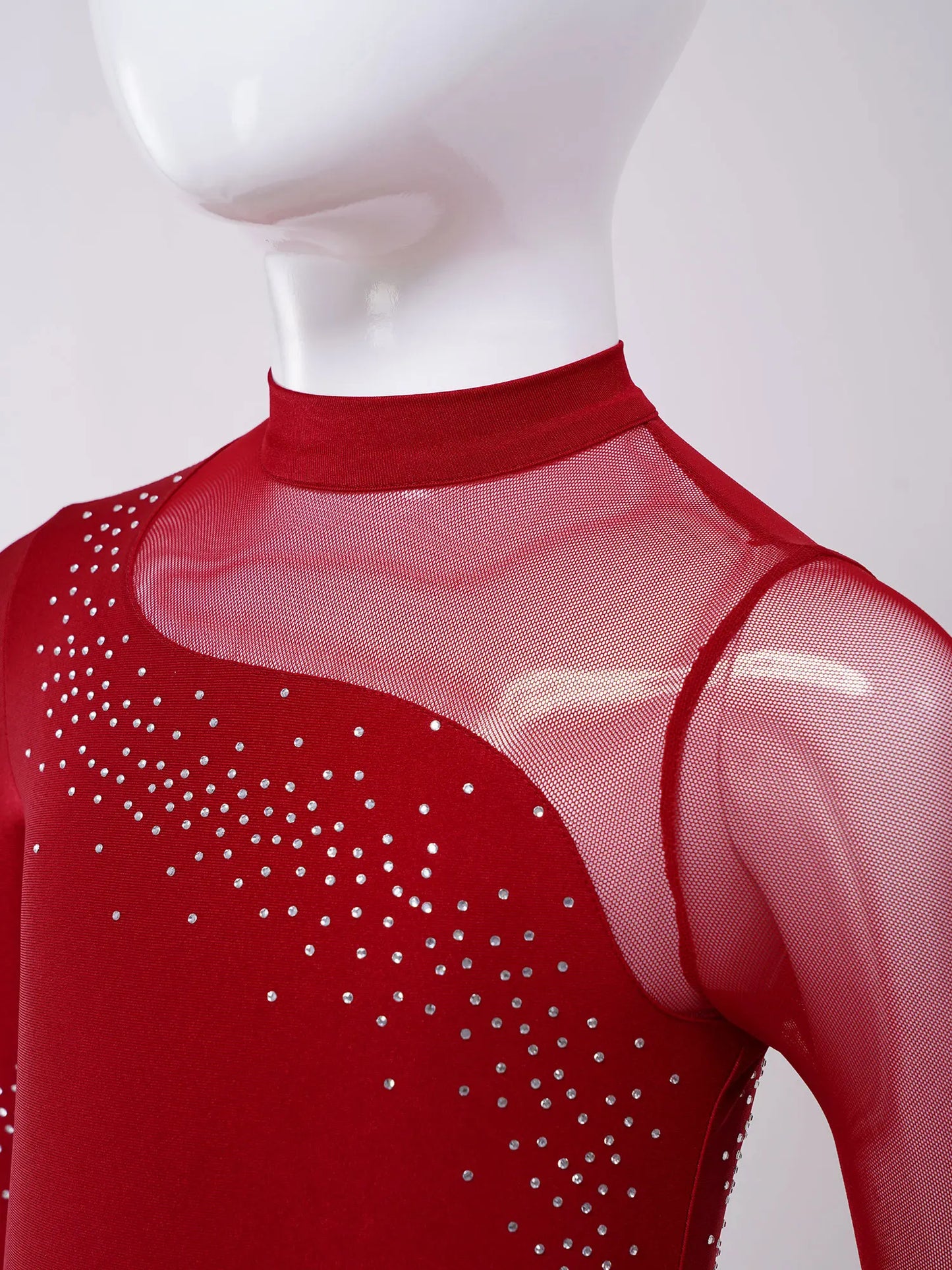 Kids Girls Ballet Dance Gymnastics Leotard Figure Skating Acrobatics Yoga Bodysuit Long Sleeve Shiny Rhinestone Mesh Jumpsuit