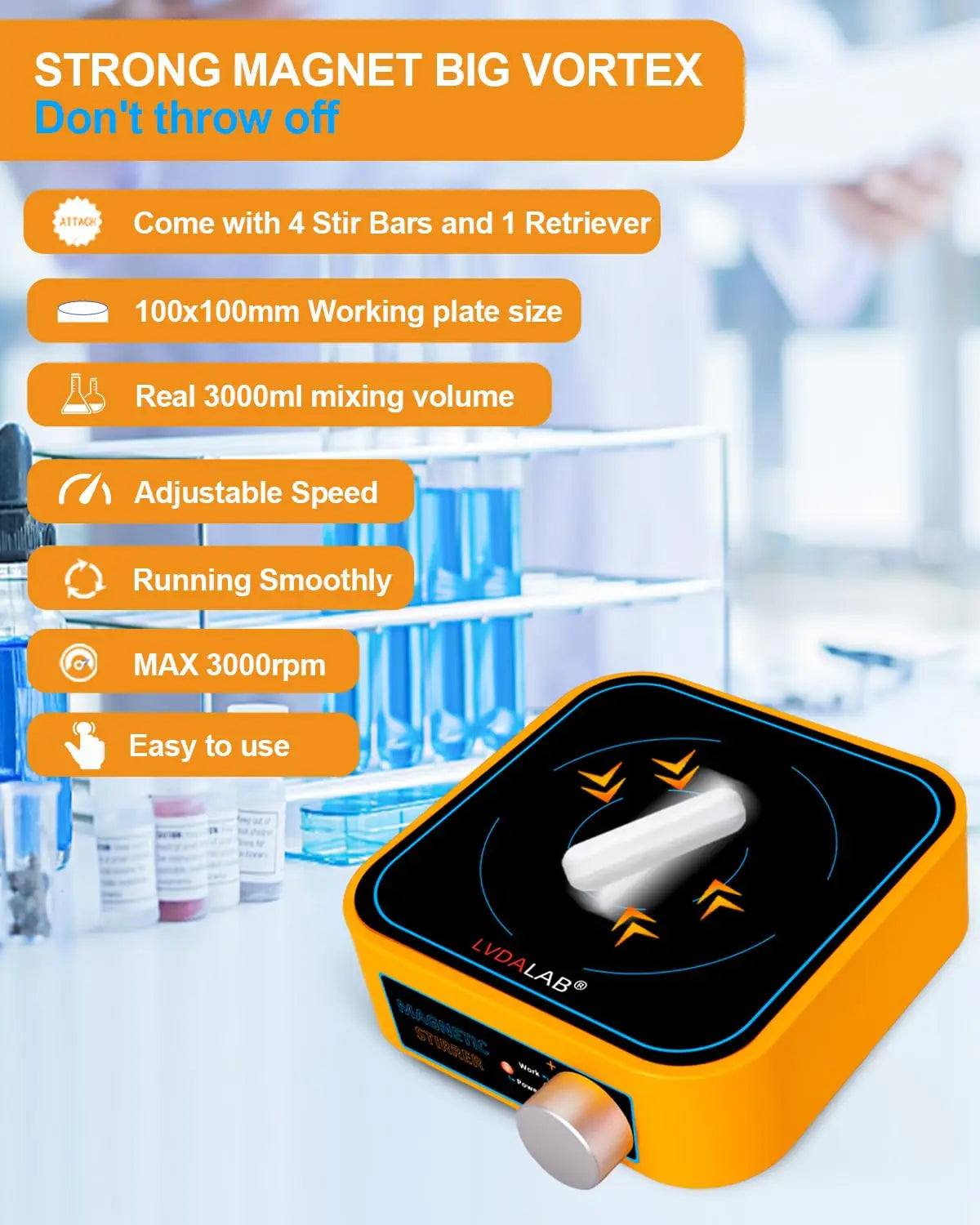 Mini Magnetic Stirrer, 3000ml  Stirrers for Low Viscosity Liquid, No Heating Basic/Rechargeable 3000RPM