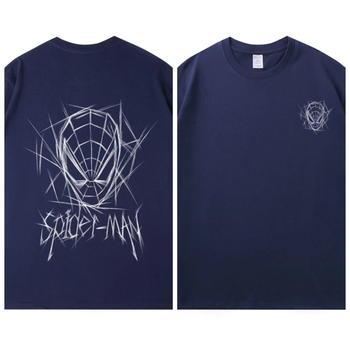 Spider Man New 2026 Back Print Graffiti Line Art T Shirt Men Women Summer Cotton Short Sleeve O Neck Oversized Black Streetwear Tops