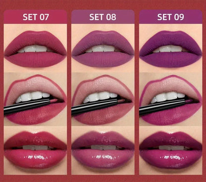 3 in 1 Lipstick and Lipliner Set, Long Lasting Waterproof Lip Stain Liquid Lipgloss Set for Women Halloween Gothic Makeup