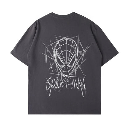 Spider Man New 2026 Back Print Graffiti Line Art T Shirt Men Women Summer Cotton Short Sleeve O Neck Oversized Black Streetwear Tops