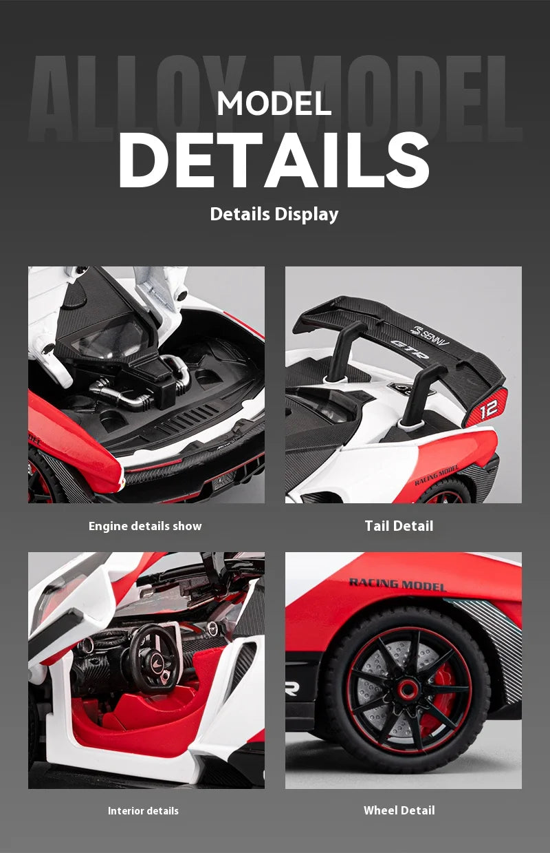 Simulated 1/24 McLaren Senna car model with sound and lights, track version sports car model, boys gift, collection ornaments