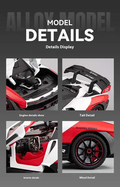 Simulated 1/24 McLaren Senna car model with sound and lights, track version sports car model, boys gift, collection ornaments
