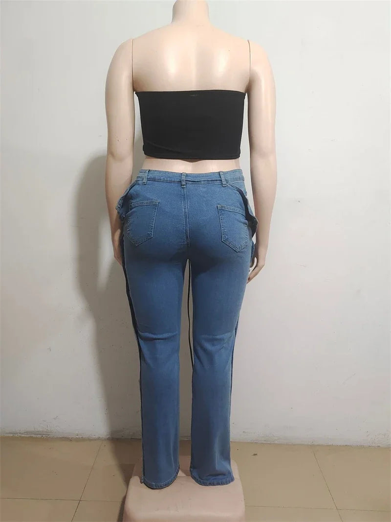 Streetwear Denim Trousers Fall Clothing Women Double Side Button Up Straight Jeans Pants Cowboy Denim Pant Jean Trousers Bottoms