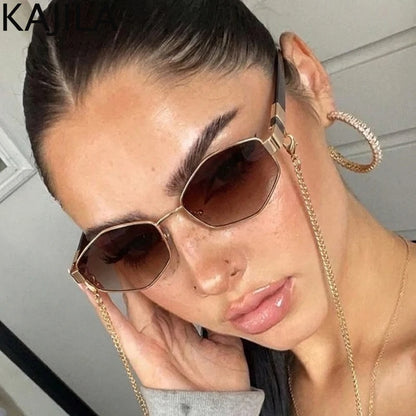 Sexy Small Frame Hexagon Sunglasses Women With Chain 2026 Luxury Brand Designer Punk Sun Glasses For Ladies Shades Gafas De Sol