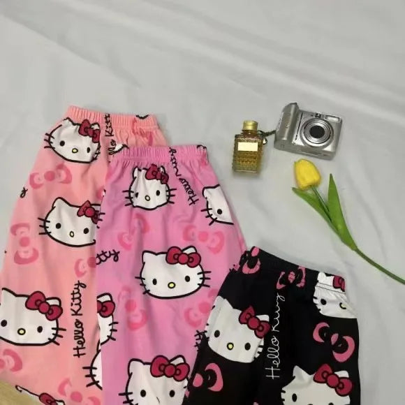 Hello Kitty pajamas summer thin loose casual pants cartoon walking home pants girlfriends can wear outside