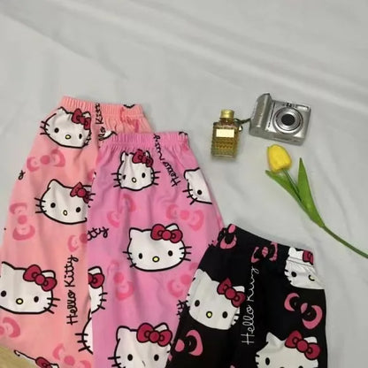 Hello Kitty pajamas summer thin loose casual pants cartoon walking home pants girlfriends can wear outside