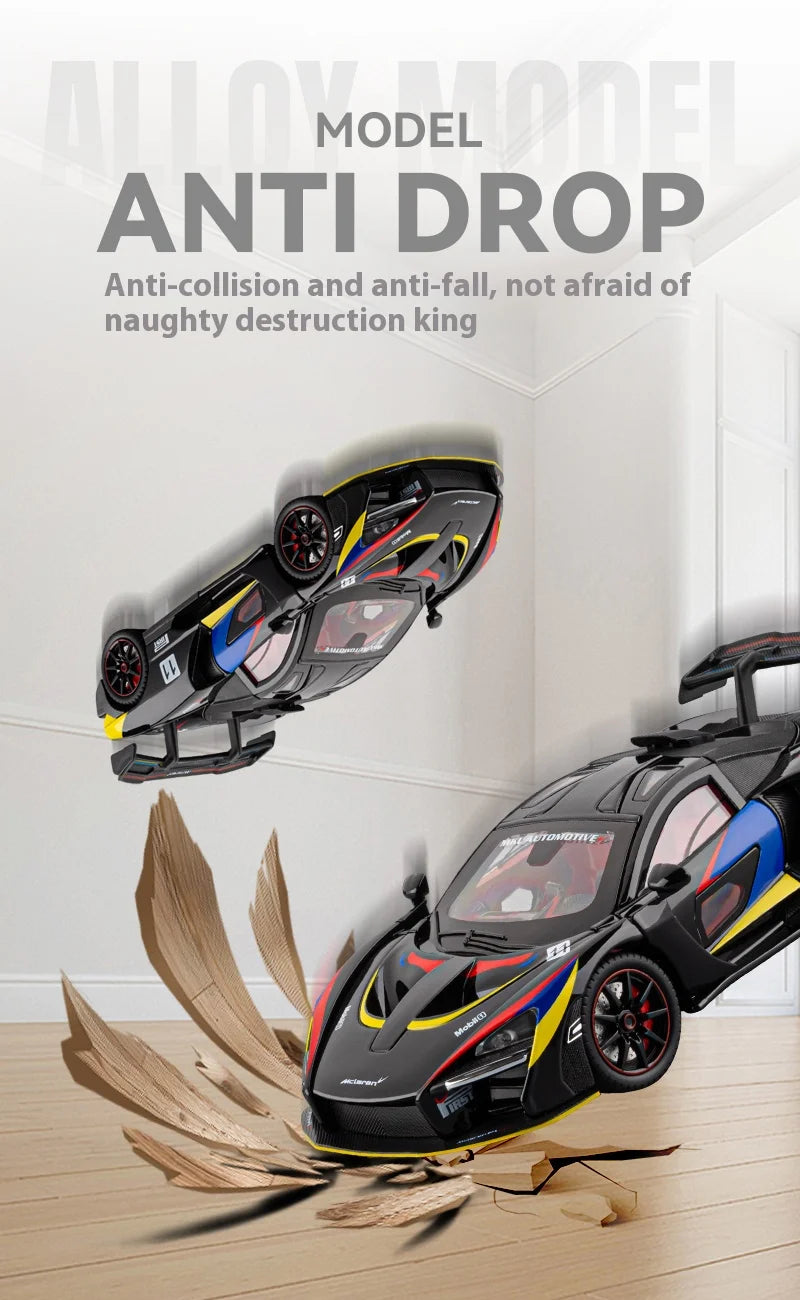 Simulated 1/24 McLaren Senna car model with sound and lights, track version sports car model, boys gift, collection ornaments