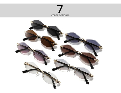 Protective Glasses Fashion Irregular Sunglasses Women Retro Brand Design Metal High Quality Vintage Rhombus Rimless Glasses