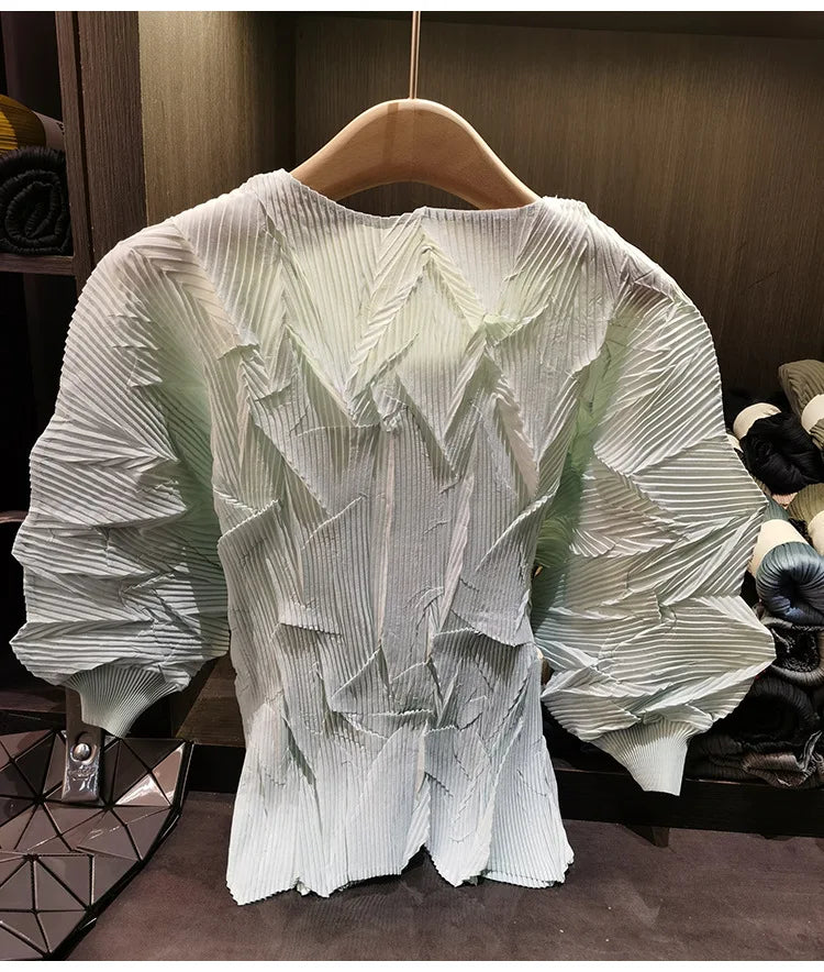 LANMREM New Batwing Sleeve Pleated Women's T-shirt American Style Loose Versatile Chic Round Collar Pullover Tops 2DB6558