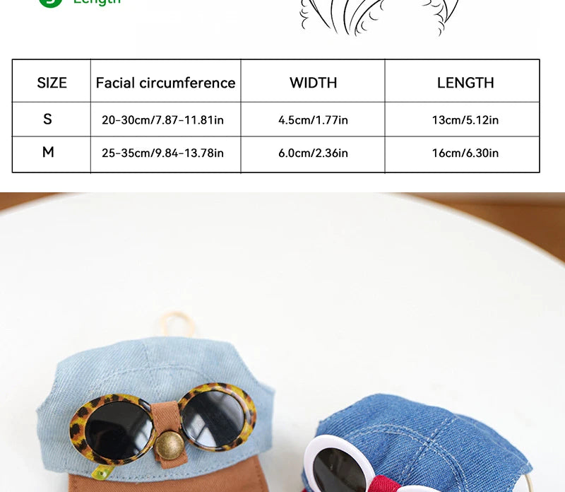 Two-piece fashionable pet sun hat and cool sunglasses set, dog baseball cap and cat head cover