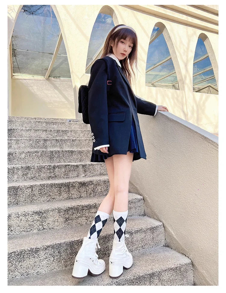 High Top Canvas Shoes New Europe and The United States Thick Heel Round Head Strap Thick Soled Small White Shoes