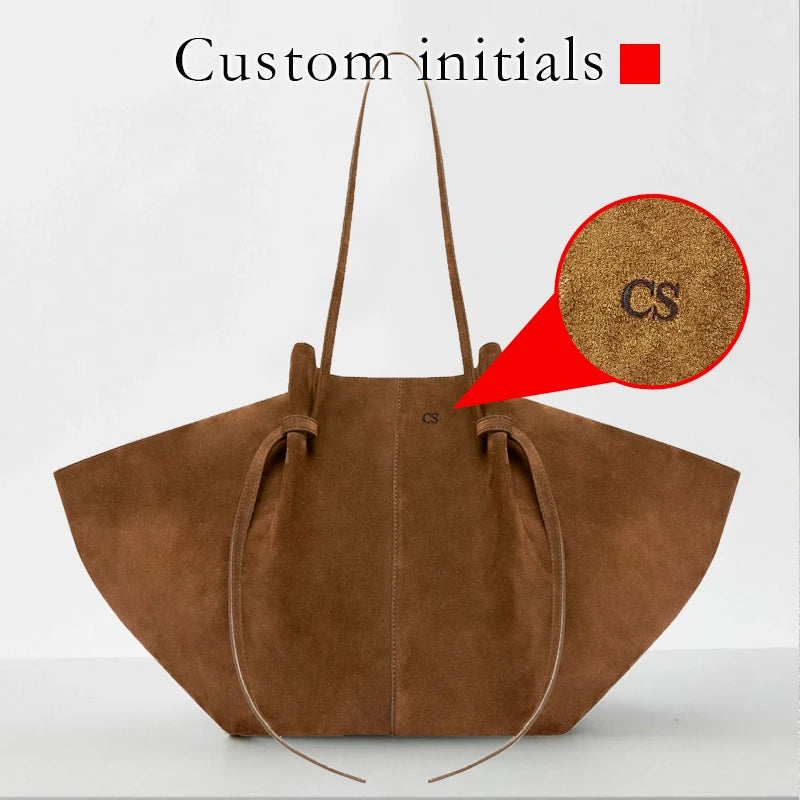 Custom Name Initials Large Capacity Faux Suede Tote Bags For Women Luxury Designer Handbags Purses New In Underarm Shoulder