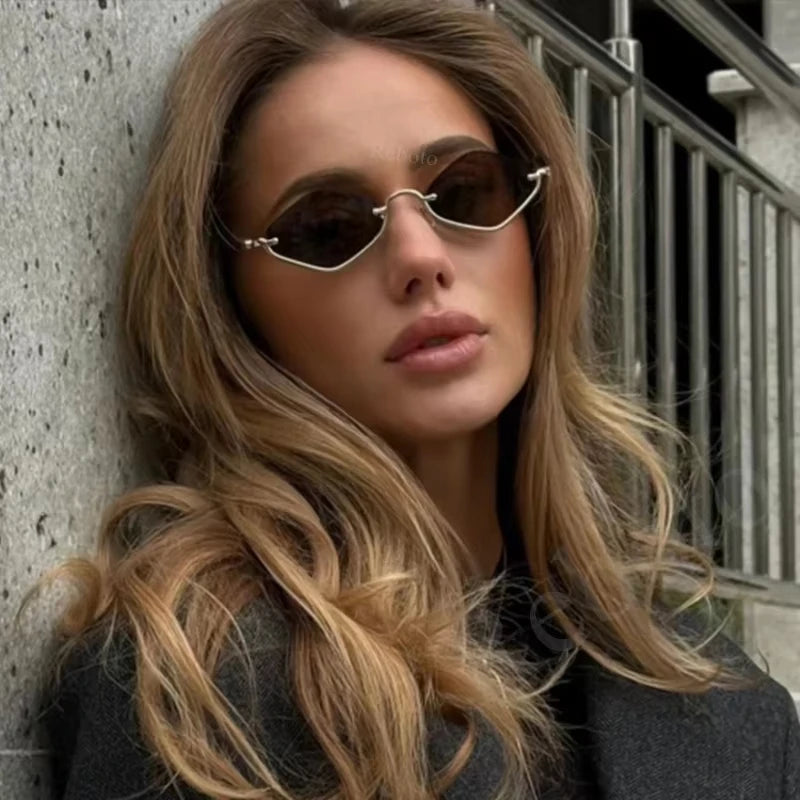Small Frame Hexagon Sunglasses Women 2026 Luxury Brand Metal Rimless Rhombus Sun Glasses For Female Retro Polygon Eyewear UV400