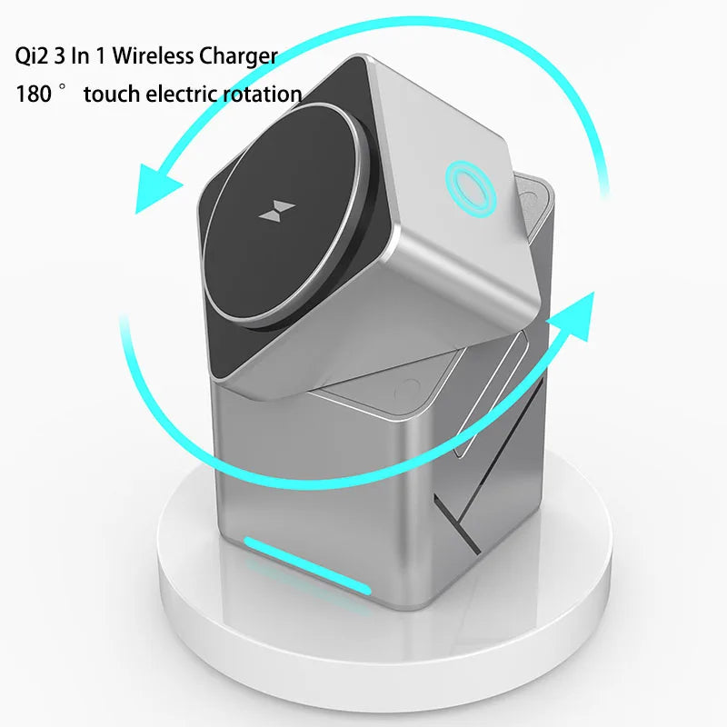 Qi2 3 in 1 Magsafe Wireless Chargers Station for iPhone & Samsung Magnetic Charging Dock for Apple Watch Charger