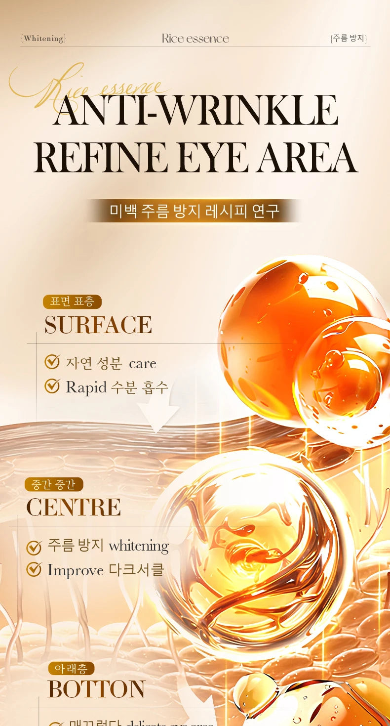SADOER Rice Essence Eye Cream Anti Dark Circles Anti-Aging Anti Wrinkles Whitening Moisturizing Korean Eyes Skin Care Cosmetics