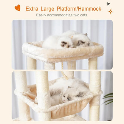 Heybly Cat Tree for  20lbs Heavy Duty,60 inches XXL Cat Tower for Indoor Cats, Multi-Level Furniture Condo with Big Padded Plush