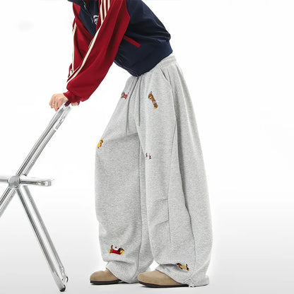 Funny Dachshund Embroidery Sweatpants Men Women Loose Cargo Joggers Wide Leg Couple Streetwear Autumn Casual Pants Fashion