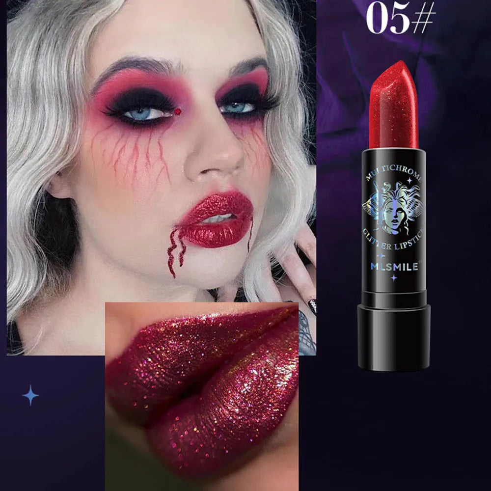 Glitter Lipstick Waterproof Long Lasting Diamond Pearlescent Metallic Lipstick Black Lipgloss Women Lips Makeup Cosmetic  - 6Colors