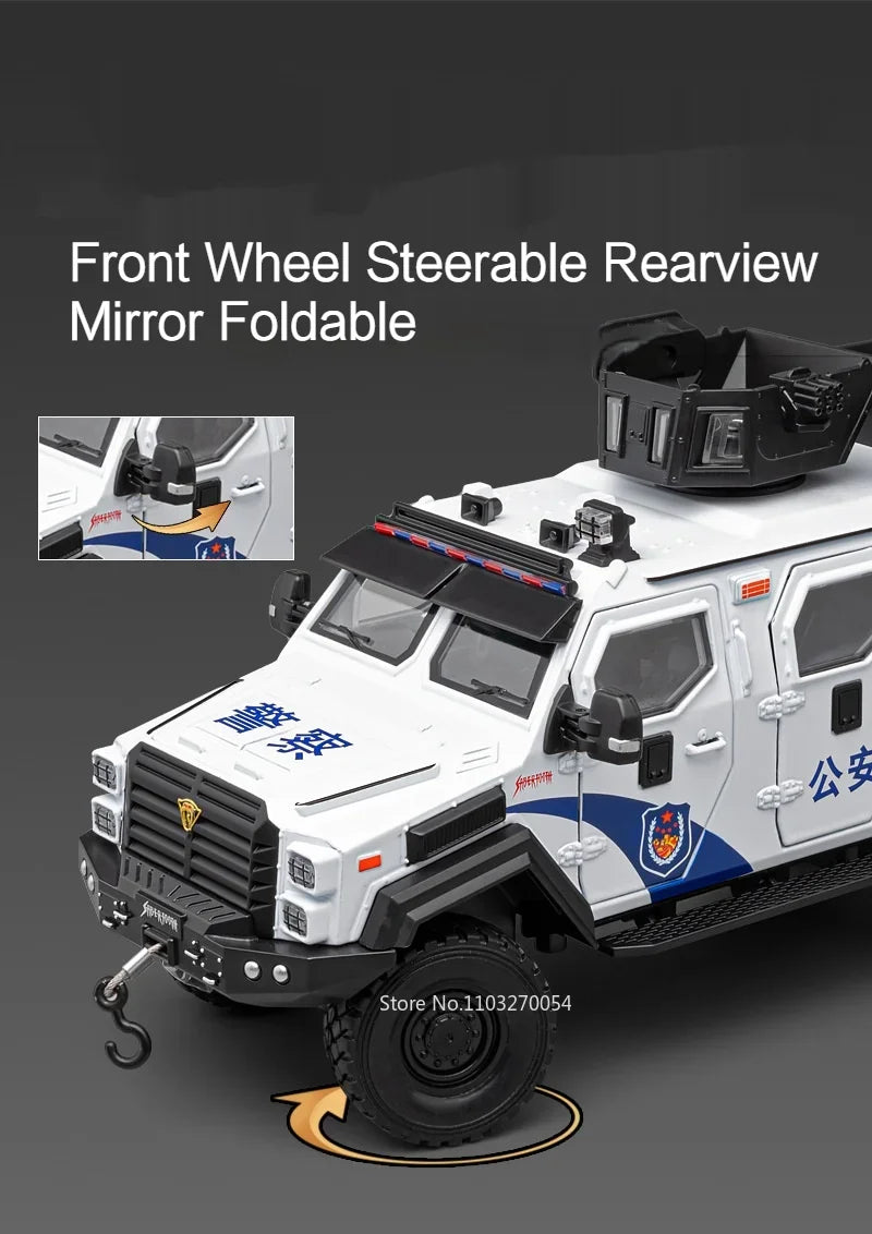 Swordtooth Tiger Police Car scale 1/24 Toy Model Alloy Diecast Explosion Proof Vehicles Door Opened Sound Light Pull Back Decoration Gift